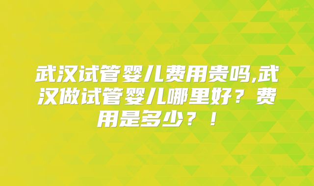 武汉试管婴儿费用贵吗,武汉做试管婴儿哪里好？费用是多少？！
