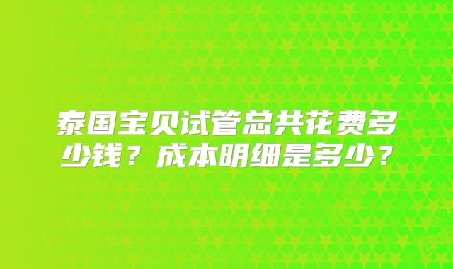 泰国宝贝试管总共花费多少钱？成本明细是多少？