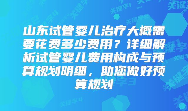 山东试管婴儿治疗大概需要花费多少费用?详细解析试管婴儿费用构成与预算规划明细,助您做好预算规划