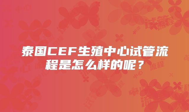 泰国CEF生殖中心试管流程是怎么样的呢？