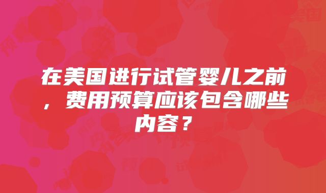 在美国进行试管婴儿之前，费用预算应该包含哪些内容？