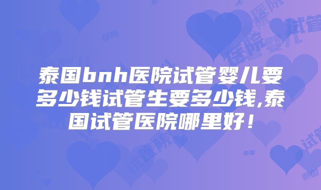 泰国bnh医院试管婴儿要多少钱试管生要多少钱,泰国试管医院哪里好！
