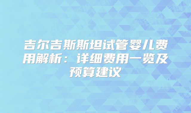 吉尔吉斯斯坦试管婴儿费用解析：详细费用一览及预算建议