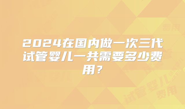2024在国内做一次三代试管婴儿一共需要多少费用?
