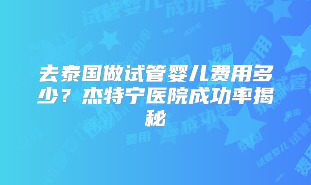 去泰国做试管婴儿费用多少？杰特宁医院成功率揭秘