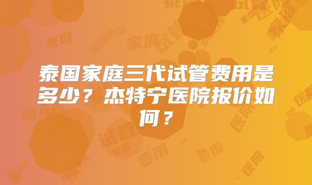 泰国家庭三代试管费用是多少？杰特宁医院报价如何？