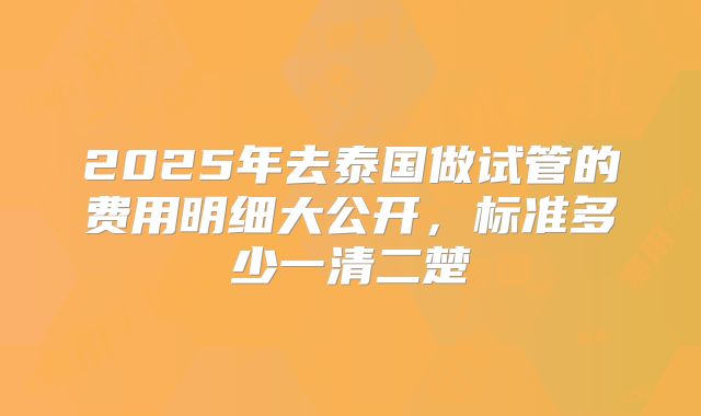 2025年去泰国做试管的费用明细大公开，标准多少一清二楚