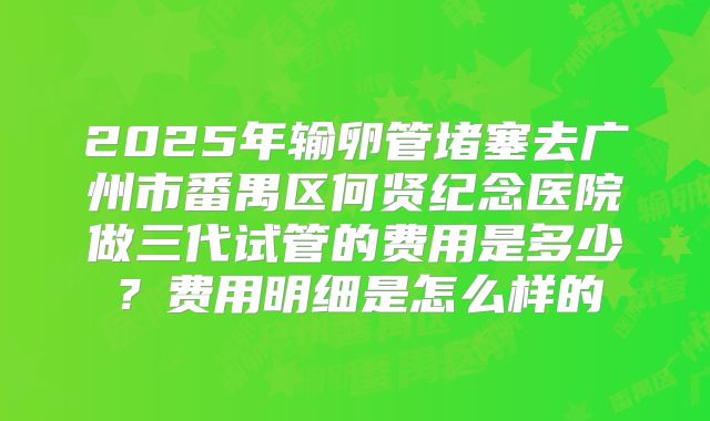 2025年输卵管堵塞去广州市番禺区何贤纪念医院做三代试管的费用是多少？费用明细是怎么样的