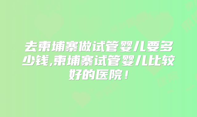 去柬埔寨做试管婴儿要多少钱,柬埔寨试管婴儿比较好的医院!