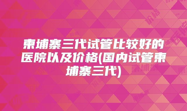 柬埔寨三代试管比较好的医院以及价格(国内试管柬埔寨三代)