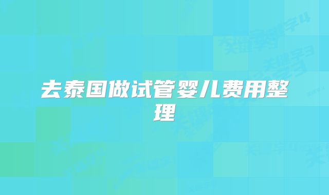 去泰国做试管婴儿费用整理