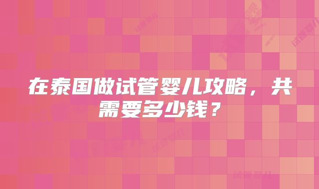 在泰国做试管婴儿攻略,共需要多少钱?