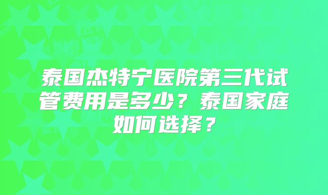 泰国杰特宁医院第三代试管费用是多少？泰国家庭如何选择？