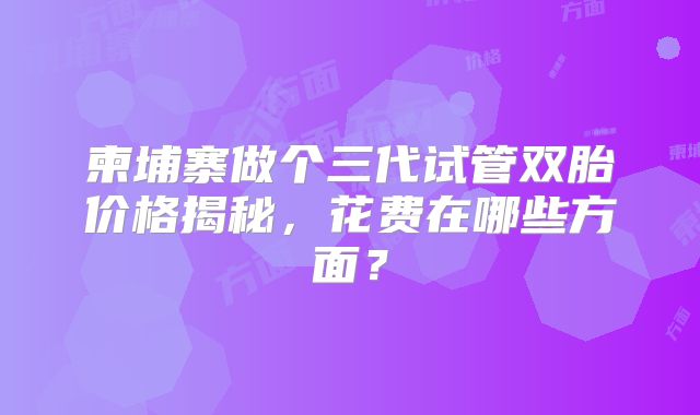 柬埔寨做个三代试管双胎价格揭秘，花费在哪些方面？