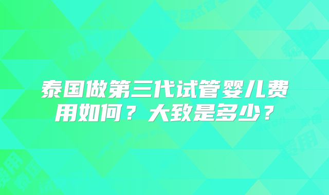 泰国做第三代试管婴儿费用如何?大致是多少?