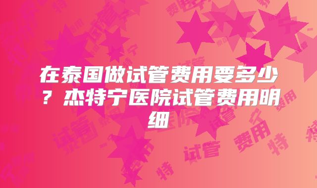 在泰国做试管费用要多少？杰特宁医院试管费用明细