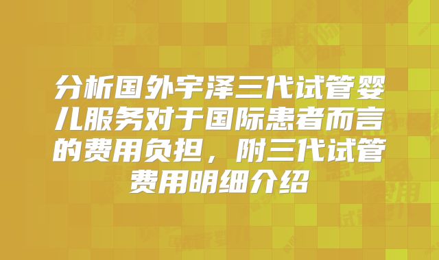 分析国外宇泽三代试管婴儿服务对于国际患者而言的费用负担，附三代试管费用明细介绍