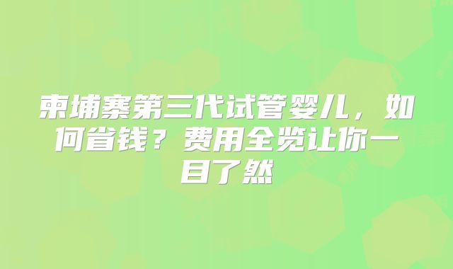 柬埔寨第三代试管婴儿，如何省钱？费用全览让你一目了然