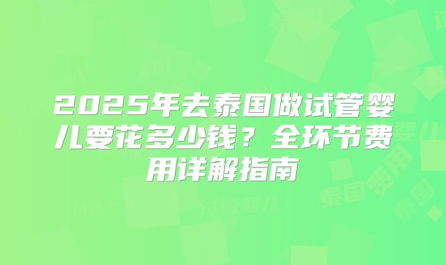 2025年去泰国做试管婴儿要花多少钱？全环节费用详解指南
