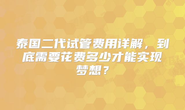 泰国二代试管费用详解，到底需要花费多少才能实现梦想？