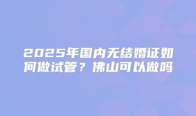 2025年国内无结婚证如何做试管？佛山可以做吗