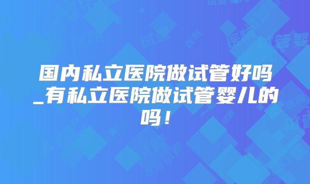 国内私立医院做试管好吗_有私立医院做试管婴儿的吗！