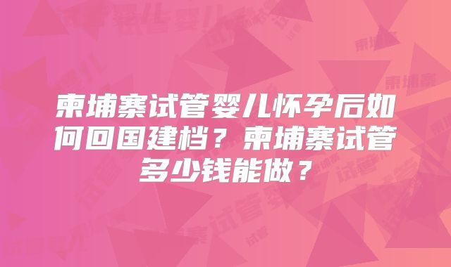 柬埔寨试管婴儿怀孕后如何回国建档？柬埔寨试管多少钱能做？