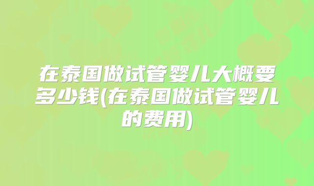 在泰国做试管婴儿大概要多少钱(在泰国做试管婴儿的费用)