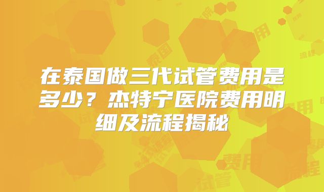 在泰国做三代试管费用是多少？杰特宁医院费用明细及流程揭秘