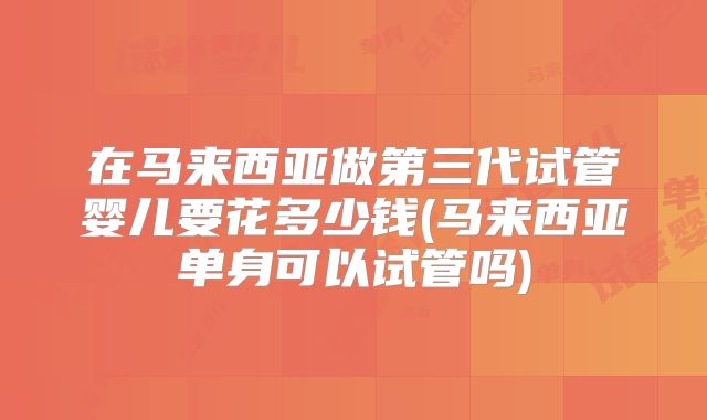 在马来西亚做第三代试管婴儿要花多少钱(马来西亚单身可以试管吗)