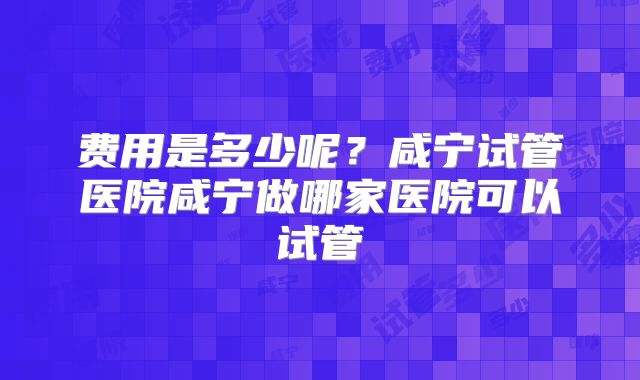 费用是多少呢？咸宁试管医院咸宁做哪家医院可以试管