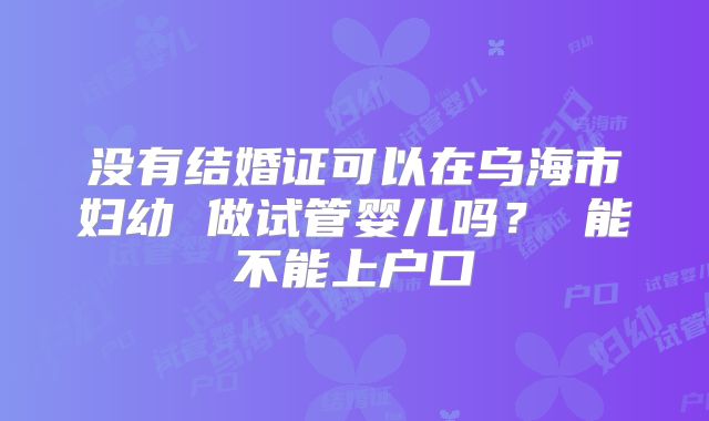 没有结婚证可以在乌海市妇幼 做试管婴儿吗? 能不能上户口
