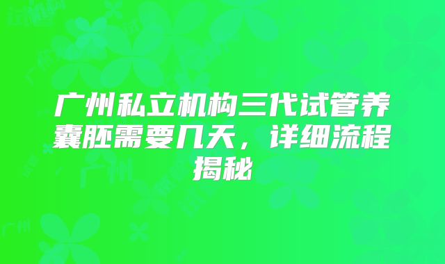 广州私立机构三代试管养囊胚需要几天，详细流程揭秘