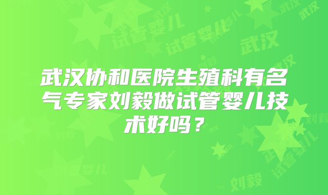 武汉协和医院生殖科有名气专家刘毅做试管婴儿技术好吗？