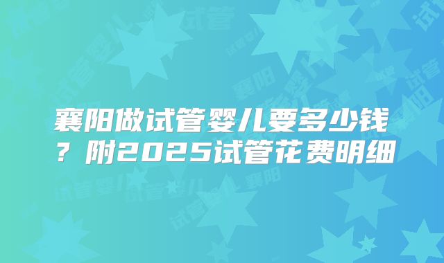 襄阳做试管婴儿要多少钱？附2025试管花费明细