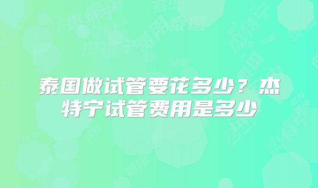 泰国做试管要花多少？杰特宁试管费用是多少