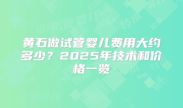 黄石做试管婴儿费用大约多少？2025年技术和价格一览