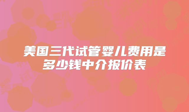 美国三代试管婴儿费用是多少钱中介报价表