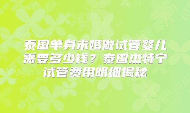 泰国单身未婚做试管婴儿需要多少钱?泰国杰特宁试管费用明细揭秘