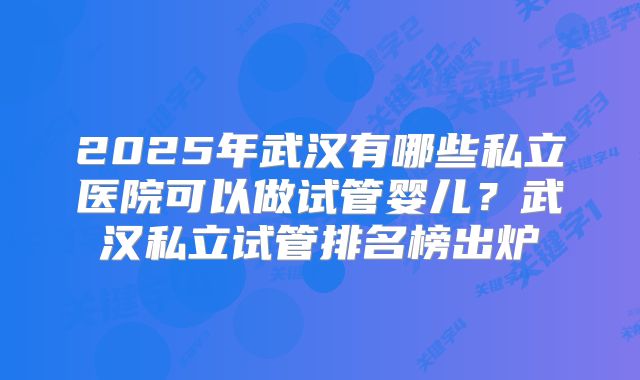 2025年武汉有哪些私立医院可以做试管婴儿?武汉私立试管排名榜出炉