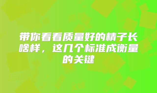 带你看看质量好的精子长啥样,这几个标准成衡量的关键