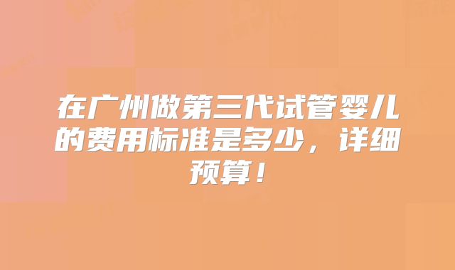 在广州做第三代试管婴儿的费用标准是多少，详细预算！