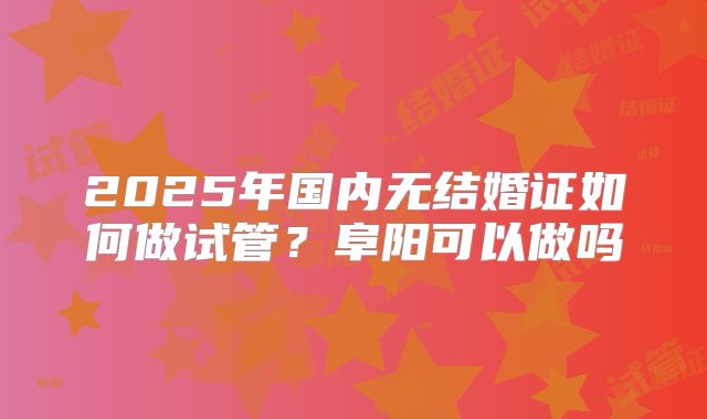 2025年国内无结婚证如何做试管？阜阳可以做吗