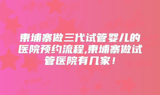 柬埔寨做三代试管婴儿的医院预约流程,柬埔寨做试管医院有几家！