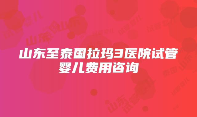 山东至泰国拉玛3医院试管婴儿费用咨询