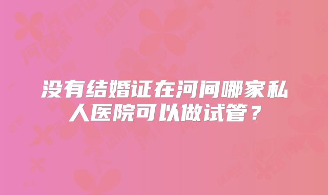 没有结婚证在河间哪家私人医院可以做试管？