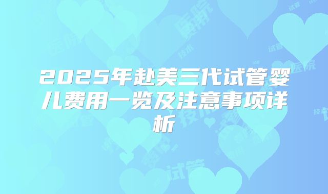 2025年赴美三代试管婴儿费用一览及注意事项详析