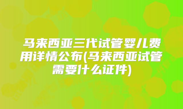 马来西亚三代试管婴儿费用详情公布(马来西亚试管需要什么证件)