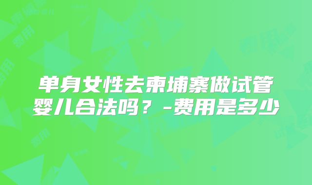 单身女性去柬埔寨做试管婴儿合法吗？-费用是多少