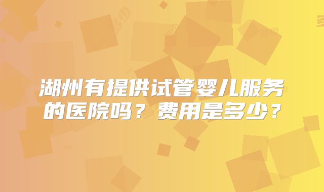 湖州有提供试管婴儿服务的医院吗?费用是多少?